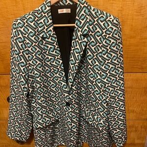 Anne Klein Black and White Blazer with Teal Accents